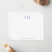 Twee Initialen Paarse-paar-moestjes Notitiekaartje (Voorkant / Achterkant in situ)