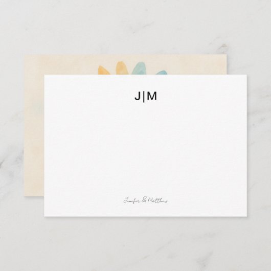 Twee initiële monogram zwarte koppel briefpapier bedankkaart (Voorkant / Achterkant)