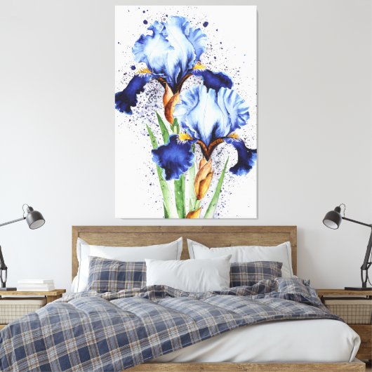 *~* Twee Iris Bloem Artsy Iris Schilderen AP84 Canvas Afdruk (Insitu (Slaapkamer))