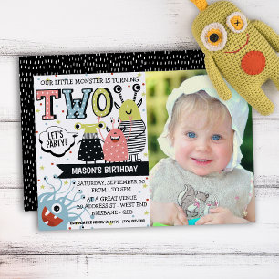 Twee jaar oud Monster Birthday Uitnodiging