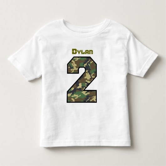Twee jaar oude 2e verjaardag Camo, aangepaste naam Kinder Shirts (Voorkant)