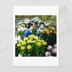 Twee Japanse Geisha's in een bloem Show Yokohama Briefkaart