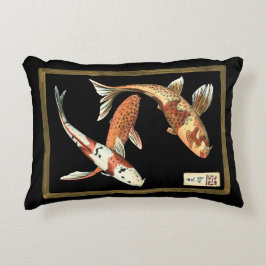Twee Japanse Koi Goldfish op zwarte achtergrond Accent Kussen