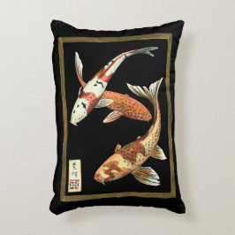 Twee Japanse Koi Goldfish op zwarte achtergrond Accent Kussen