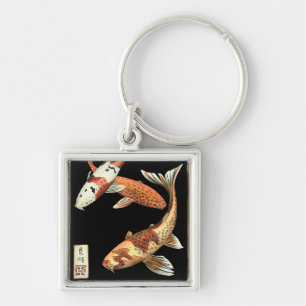 Twee Japanse Koi Goldfish op zwarte achtergrond Sleutelhanger
