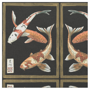 Twee Japanse Koi Goldfish op zwarte achtergrond Stof