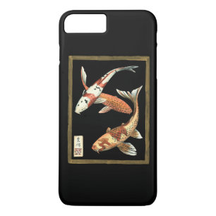 Twee Japanse Koi Goudvissen op Zwarte Achtergrond iPhone 8 Plus / 7 Plus Hoesje