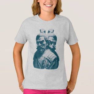 Twee Japanse Samurai-standbeelden ontwerp T-shirt