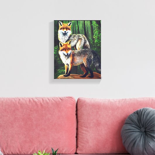 twee jonge Foxes-dieren natuur in het wild Canvas Afdruk (Insitu (Woonkamer))