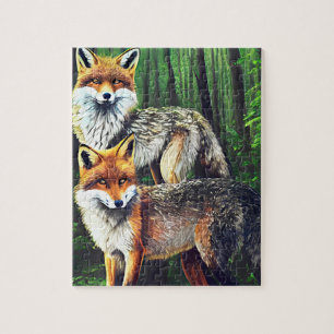 twee jonge Foxes-dieren natuur in het wild Legpuzzel