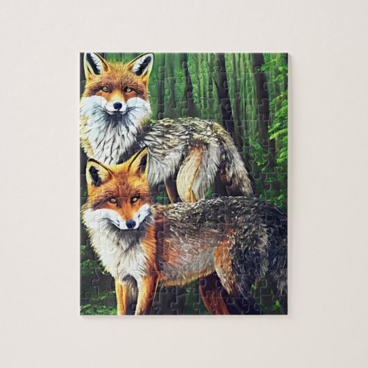 twee jonge Foxes-dieren natuur in het wild Legpuzzel (Verticaal)