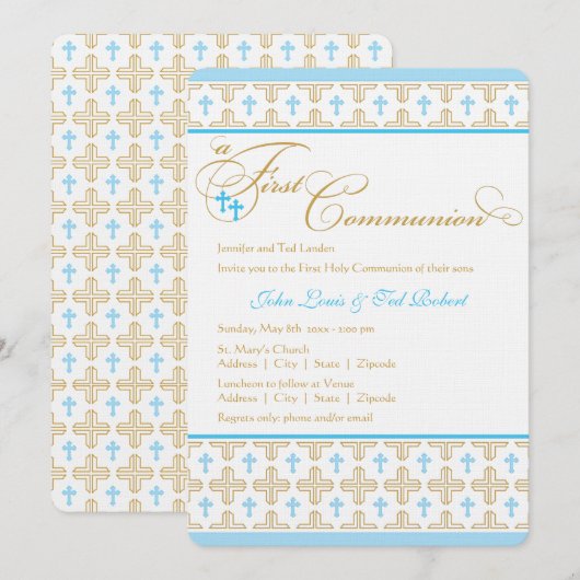 Twee jongens eerste communiqué kaart (Voorkant / Achterkant)