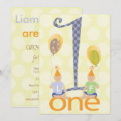 Twee jongens eerste uitnodiging op verjaardag (Voorkant / Achterkant)