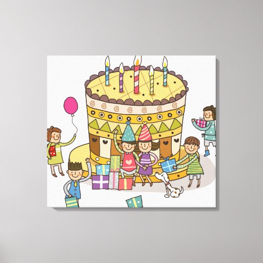 Twee jongens en drie meisjes op een feestje canvas afdruk (Voorkant)