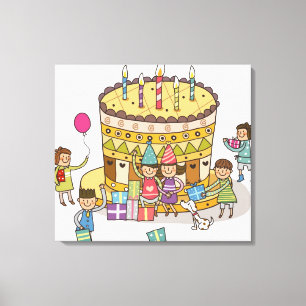 Twee jongens en drie meisjes op een verjaardagsfee canvas afdruk