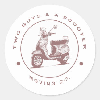 Twee jongens en een scooter verhuizen co. ronde sticker