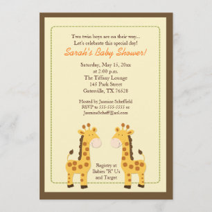 Twee jongens Giraffe 5x7 Baby shower uitnodiging