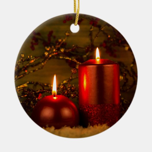 Twee kaarsen kerstversiering keramisch ornament (Voorkant)