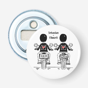 Twee kamers Biker Motorfiets Bruiloft Favor Button Flesopener