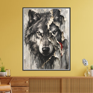 Twee Kanten van Dezelfde Wolf Canvas Afdruk