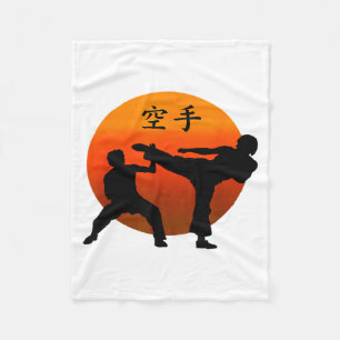 Twee Karate Vechters Met Rijzende Zon En Karate Wo Fleece Deken