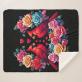 Twee kardinalen met kleurrijke Rozen en harten Sherpa Deken (Voorkant (horizontaal))