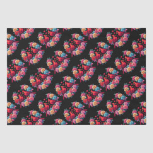 Twee kardinalen met kleurrijke Rozen en harten Tissuepapier