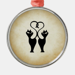 Twee kat Silhouette Metalen Ornament