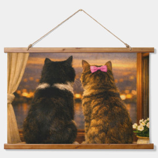 Twee katten bij het raam –  Schemering wandtapijt Hangend Wandkleed