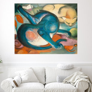 Twee katten, blauw en geel (1912) door Franz Marc Poster