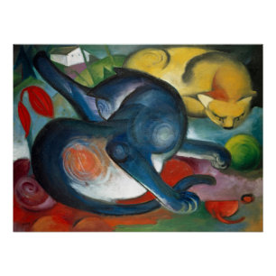 Twee katten, blauw en geel (1912) - Franz Marc Perfect Poster