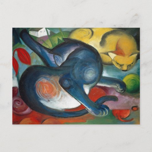 Twee katten, blauw en geel door Franz Marc (1912) Briefkaart (Voorkant)
