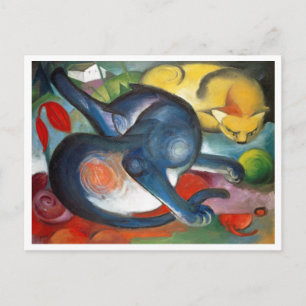 Twee katten, blauw en geel, Franz Marc Briefkaart