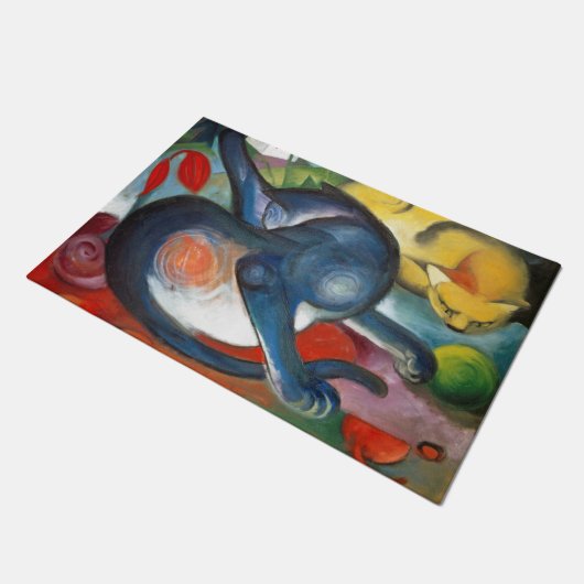 Twee katten, blauw en geel, Franz Marc Deurmat (Schuin)
