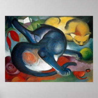 "Twee katten, blauw en geel" van Franz Marc (1912) Poster