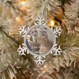 Twee katten en foto's, tin sneeuwvlok ornament