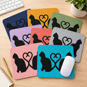 Twee katten hart staart silhouet Aangepaste kleur Muismat