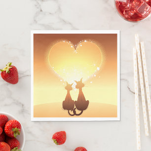 Twee katten in het liefdespapier servet