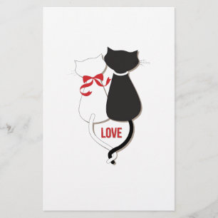 Twee katten in liefde, rood, zwart, hart briefpapier