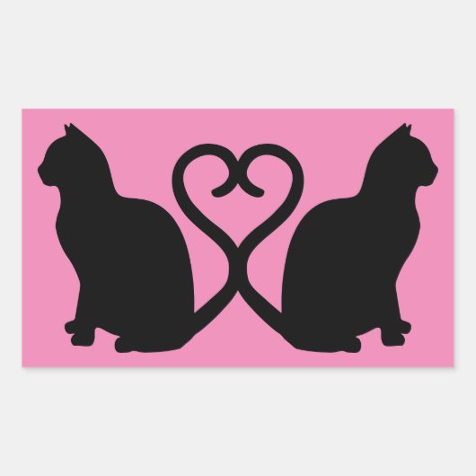 Twee Katten in Liefde Silhouet Rechthoek Stickers (Voorkant)