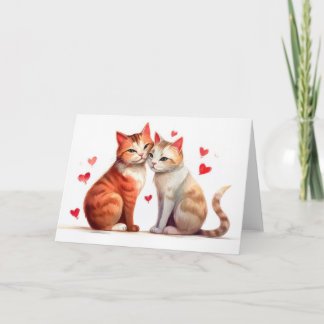 Twee katten knuffelen voor Valentijnsdag romance Kaart