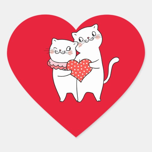Twee katten met een rood hart sticker (Voorkant)