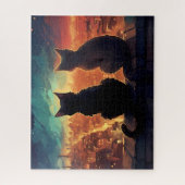 Twee katten op het dak met uitzicht op de stad 's legpuzzel (Verticaal)