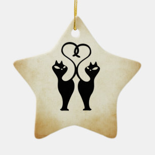 Twee katten silhouet keramisch ornament