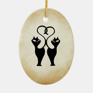 Twee katten silhouet keramisch ornament