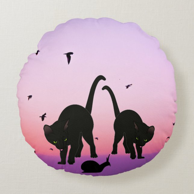 Twee Katten Strand Scène Rond Kussen (Voorkant)