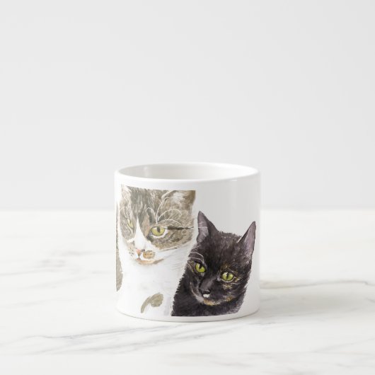 Twee katten - tabby en tortie espresso kop (Voorkant)