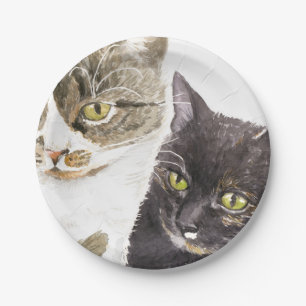 Twee katten - tabby en tortie papieren bordje