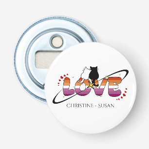 Twee Katten Verliefd Zonsondergang Lesbische Vlag Button Flesopener