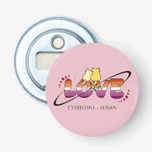 Twee Katten Verliefd Zonsondergang Lesbische Vlag Button Flesopener